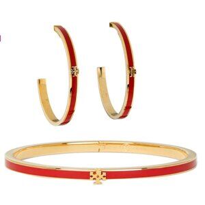 Tory Burch Red and Gold Kira Earring and Bracelet Set!